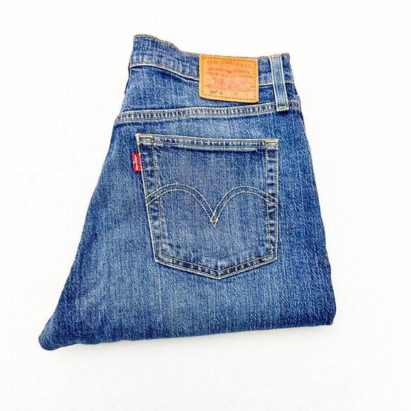 Levi's 501 Short Skinny Dark Wash Denim Jeans Button Fly Size 28 x 28 - Picture 9 of 9